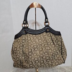 Calvin Klein canvas khaki/brown shoulder satchel bag